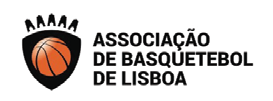 Logo of Lisbon Basketball Association, featuring a basketball and Portuguese text