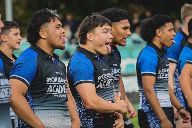 Youth rugby players performing a haka-style pre-match challenge during the Portugal Rugby Youth Festival Autumn Series 2025.