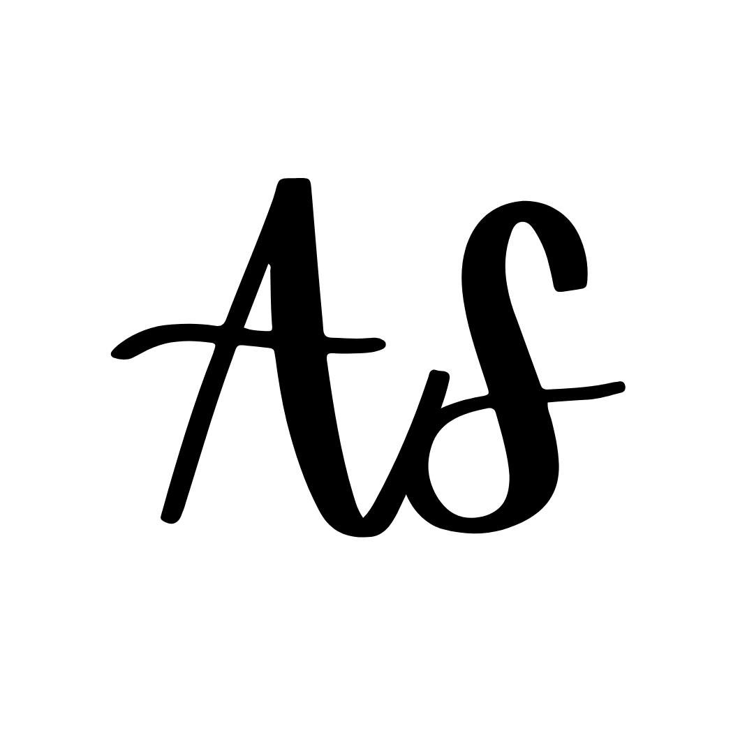 The image shows a white background with the black letters 'AS' centered in the middle.