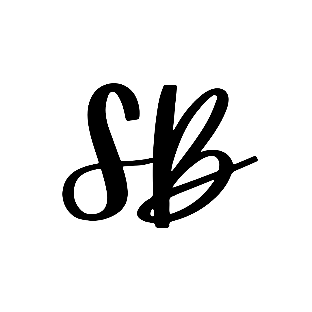 A white background with black letters 'SB' in the center.