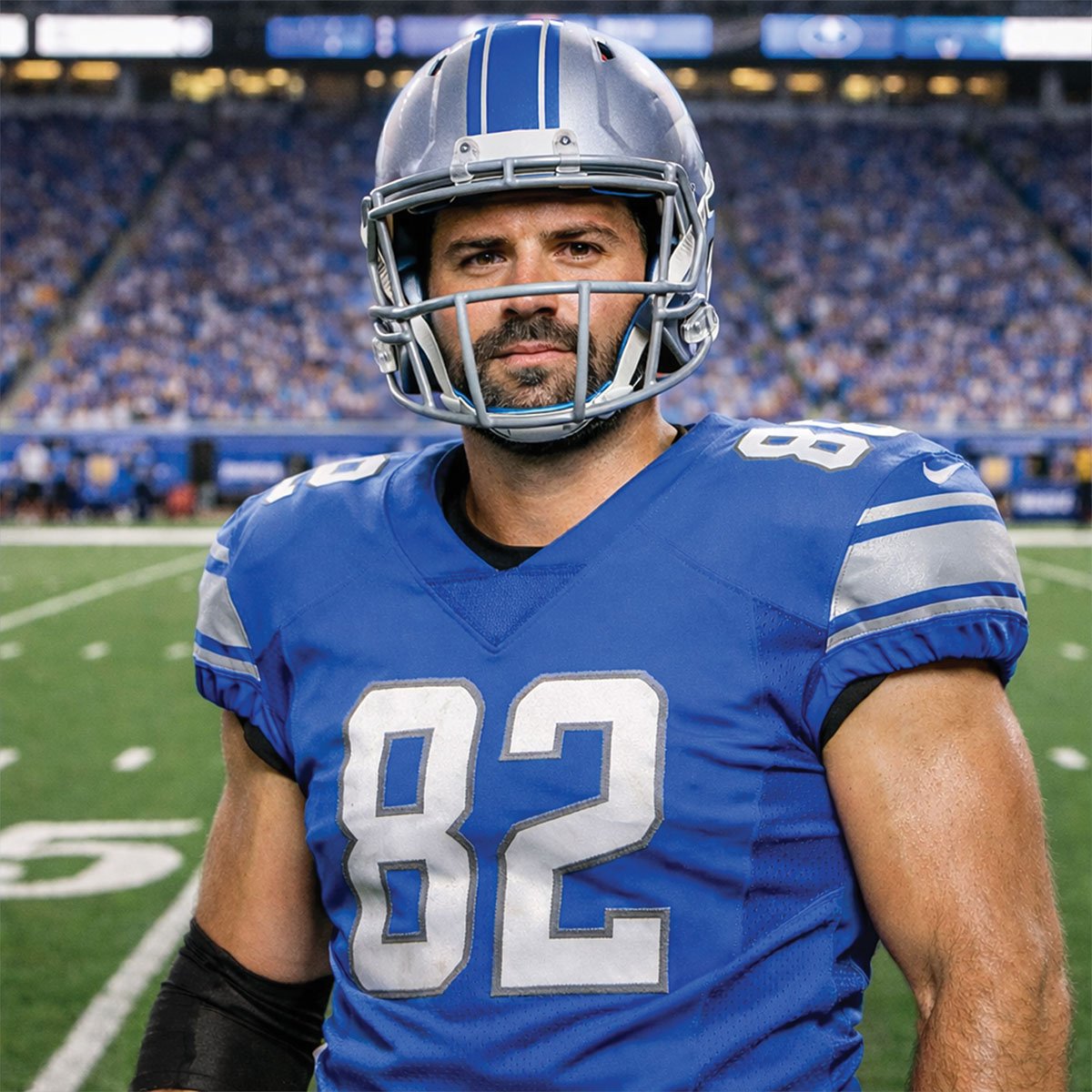 Football player AI portrait created with a Detroit AI Photo Booth rental.