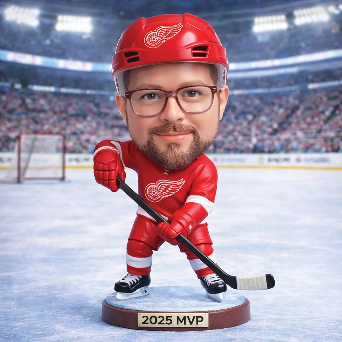 Hockey bobblehead AI photo created using a Detroit AI Photo Booth by EXP PHOTO.