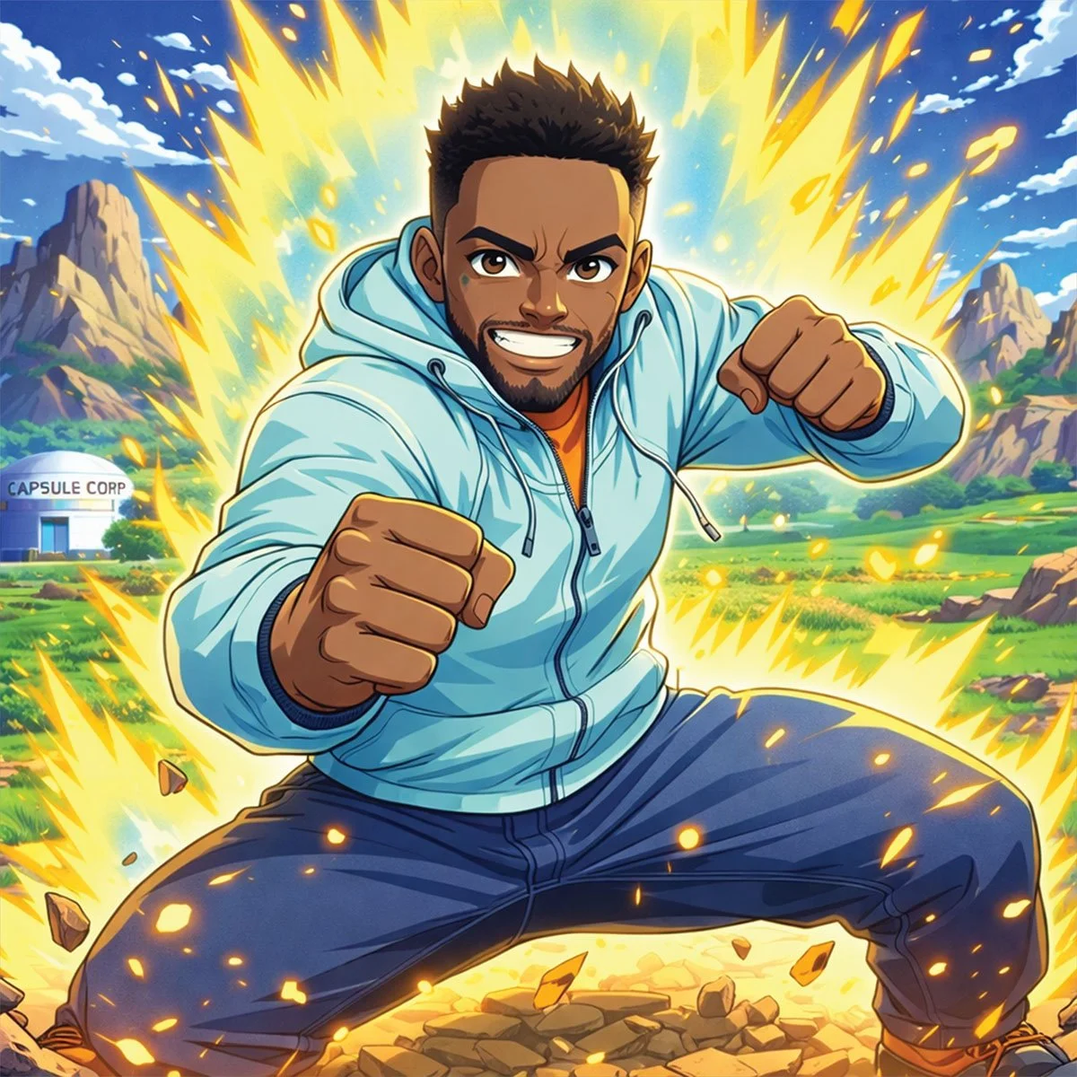 Anime fighter AI transformation created at a Detroit AI Photo Booth rental.