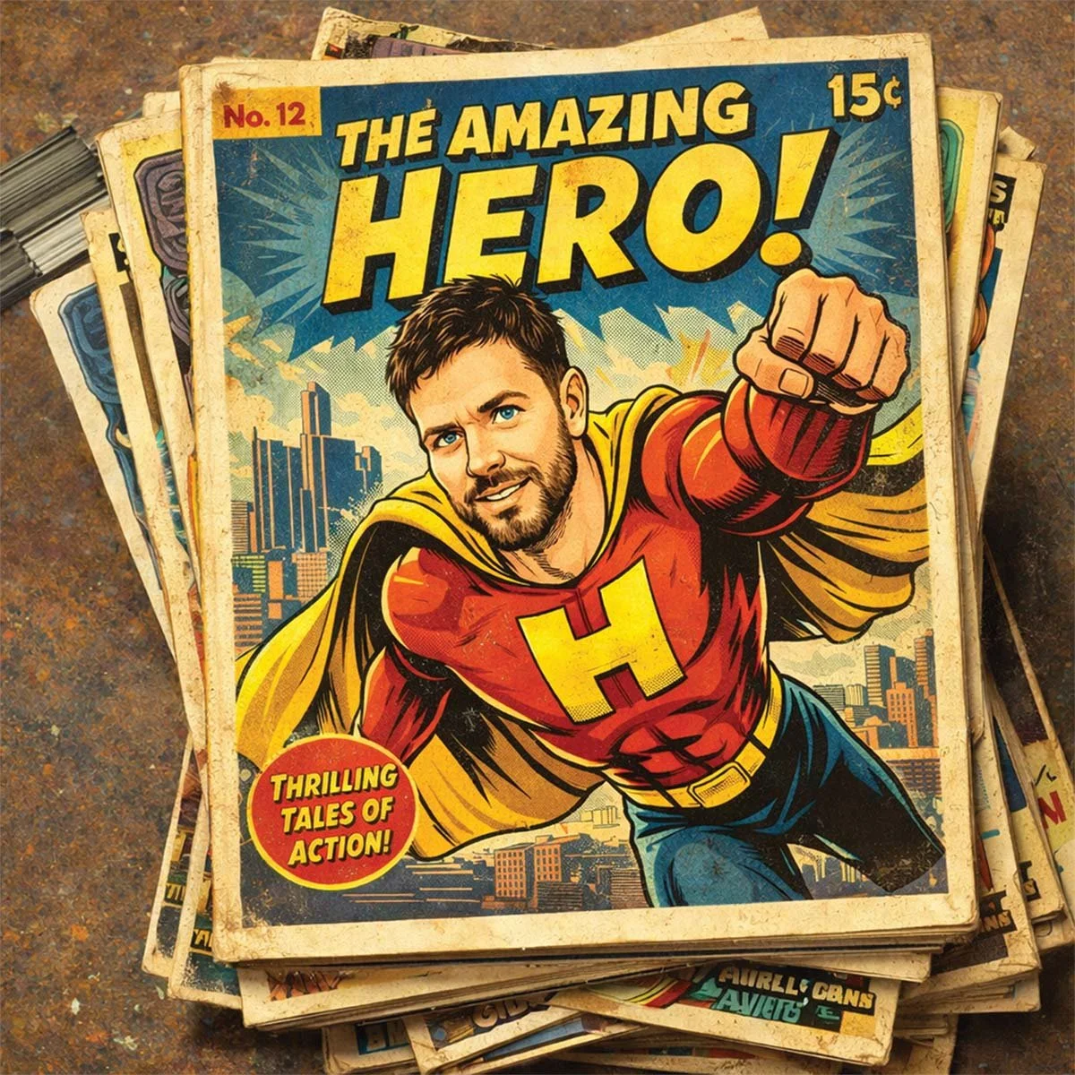 Comic book style AI portrait created at a Detroit AI Photo Booth rental by EXP PHOTO.