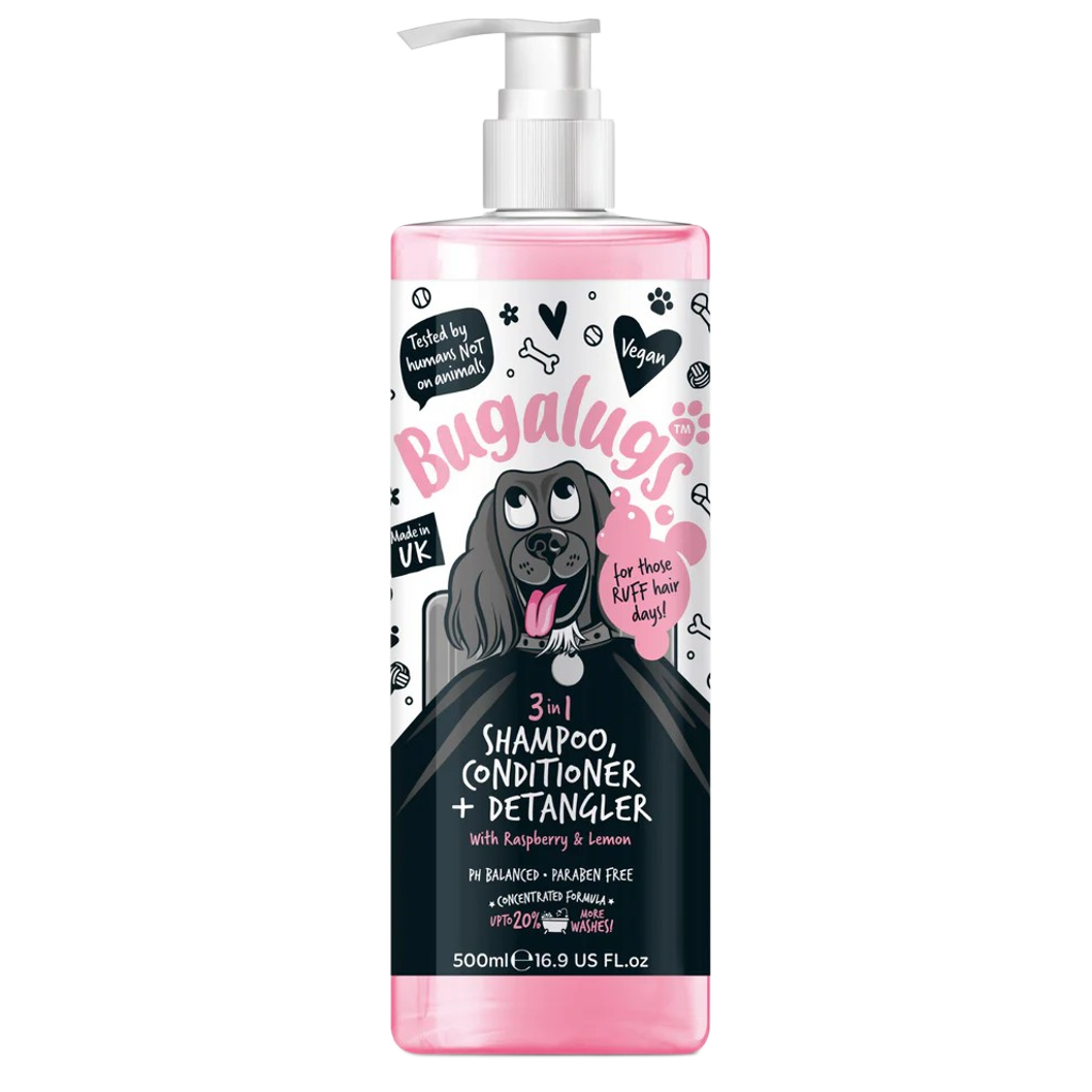 Bugalugs™ 3 in 1 Detangler, Shampoo & Conditioner (Raspberry & Lemon) - 500ml
