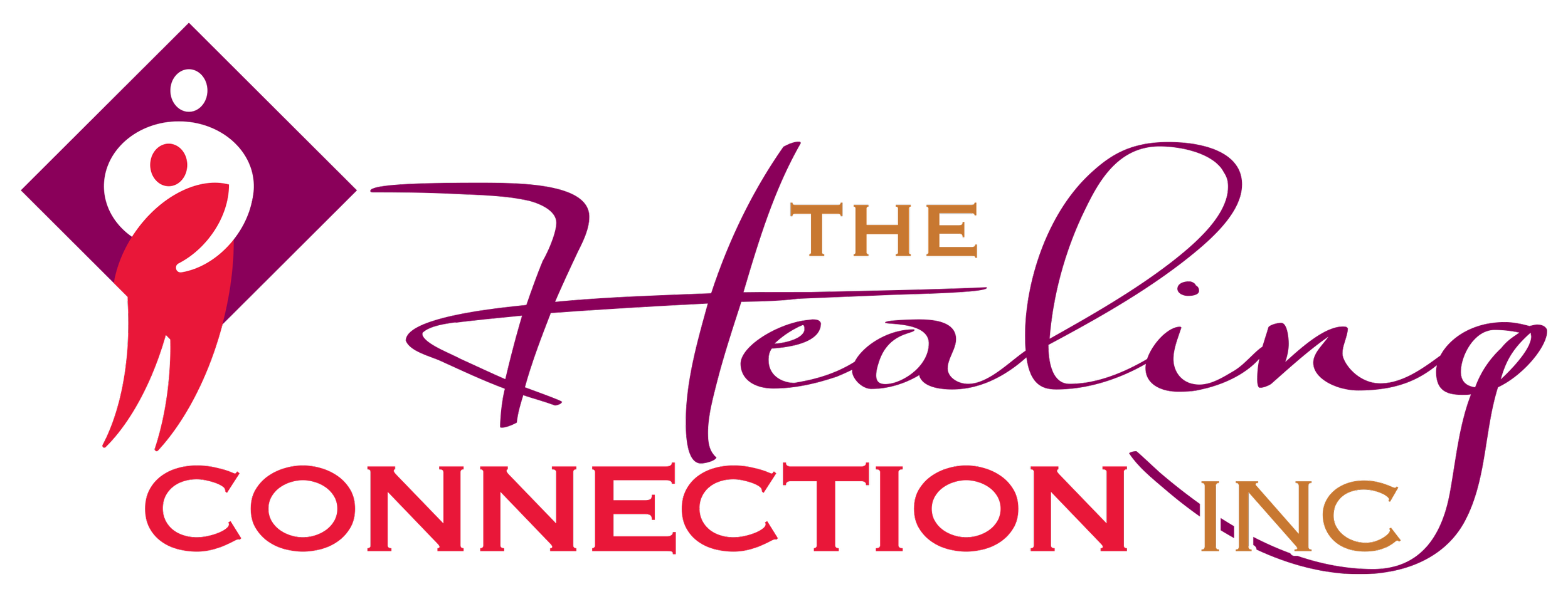 Logo for The Healing Connection Inc. featuring stylized figures and colorful text.