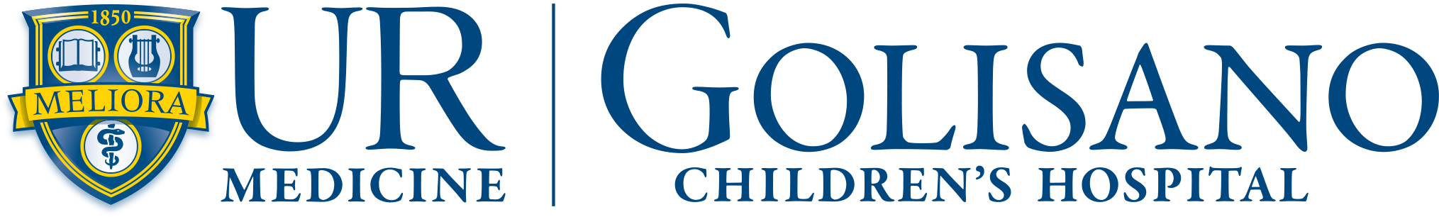 Logo featuring a shield with a book, a guitar, and a medical symbol, with yellow banner reading "MELIORA," and the year 1850 at the top, set against a dark blue background.