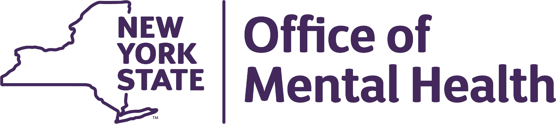 Logo of the New York State Office of Mental Health, featuring an outline of New York State in purple with the organization's name in purple text.