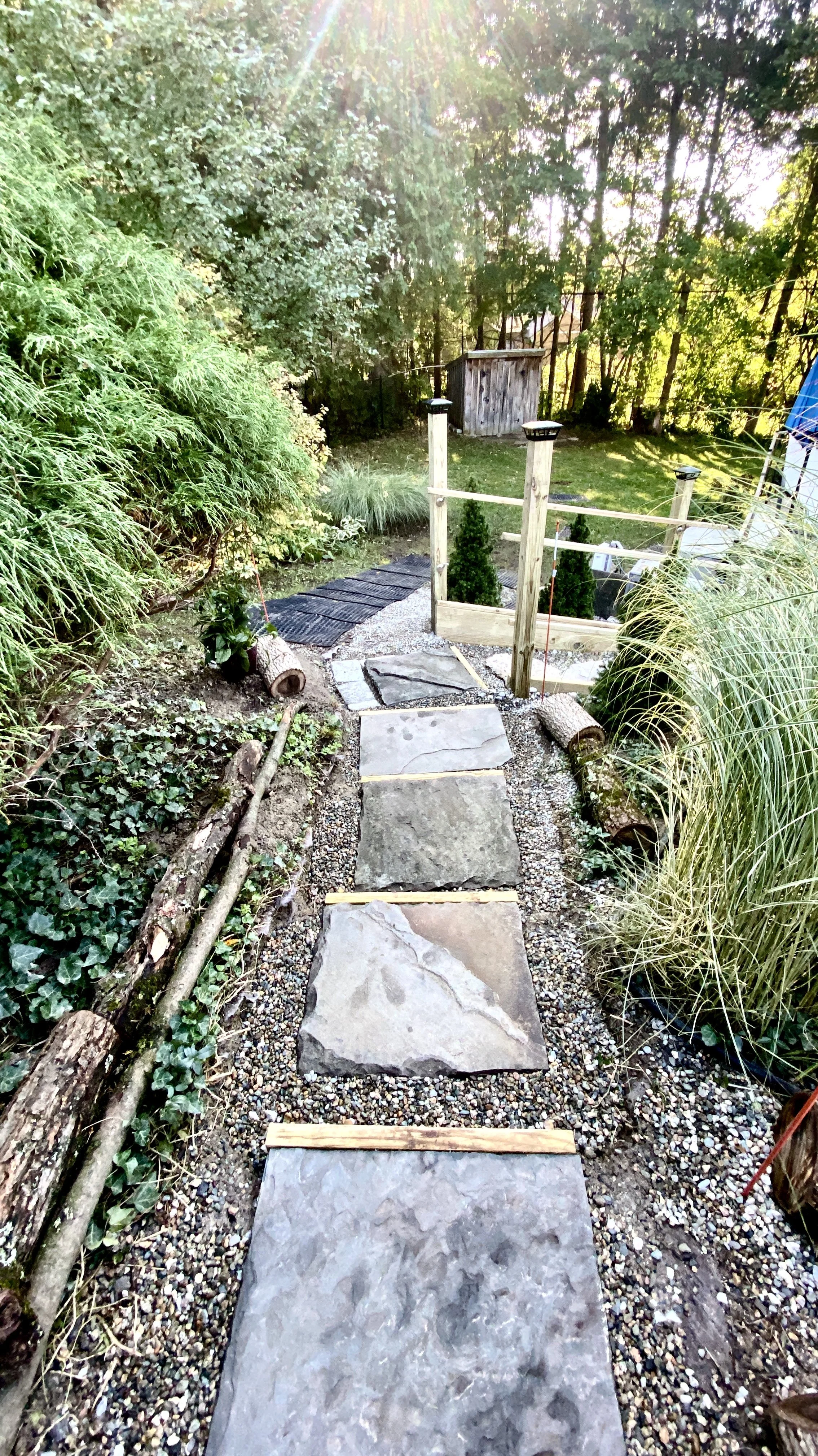 Stones Deco Steps from House to Pool Steps