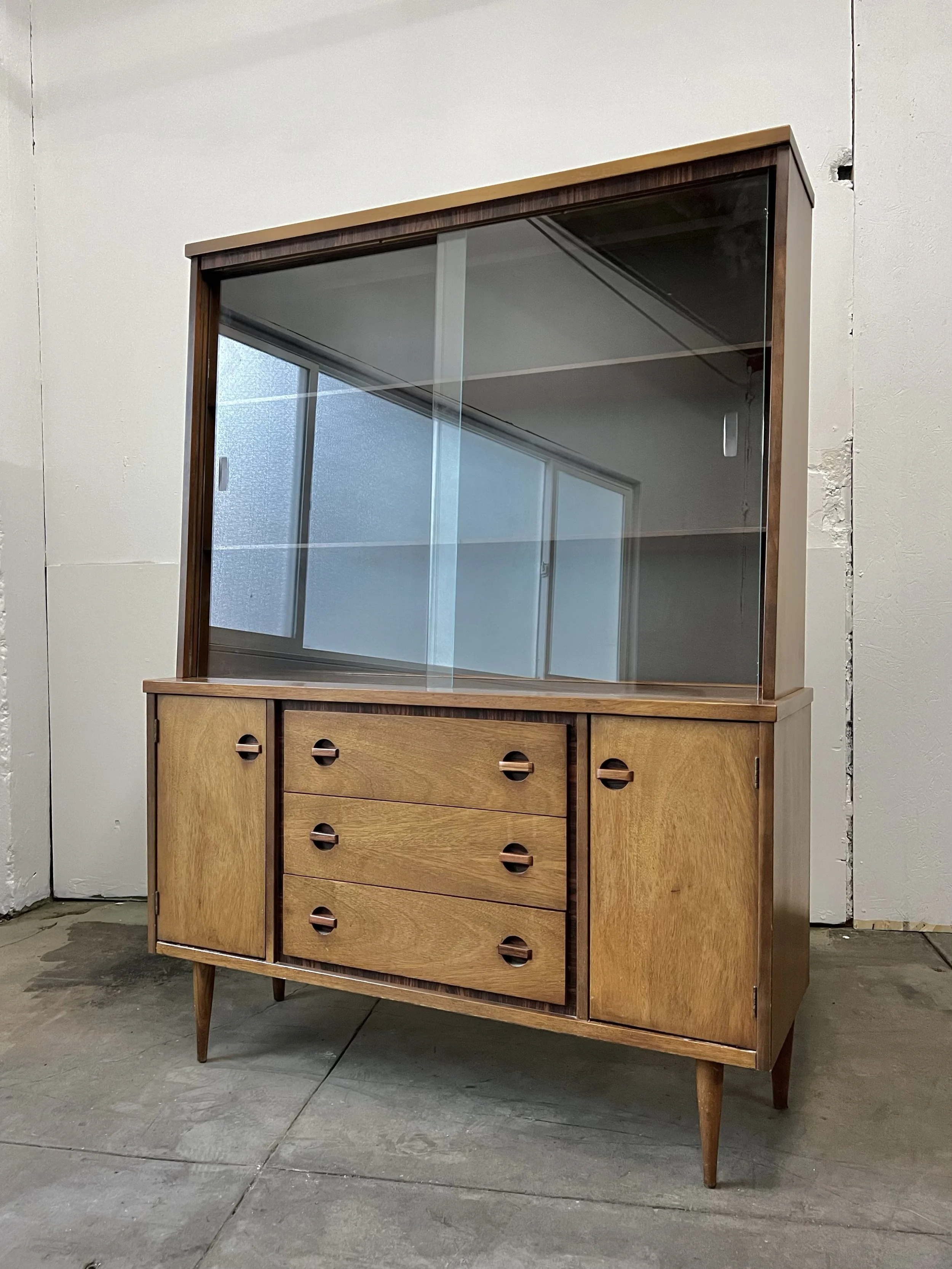 Vintage MCM Walnut & Rosewood Buffet Hutch