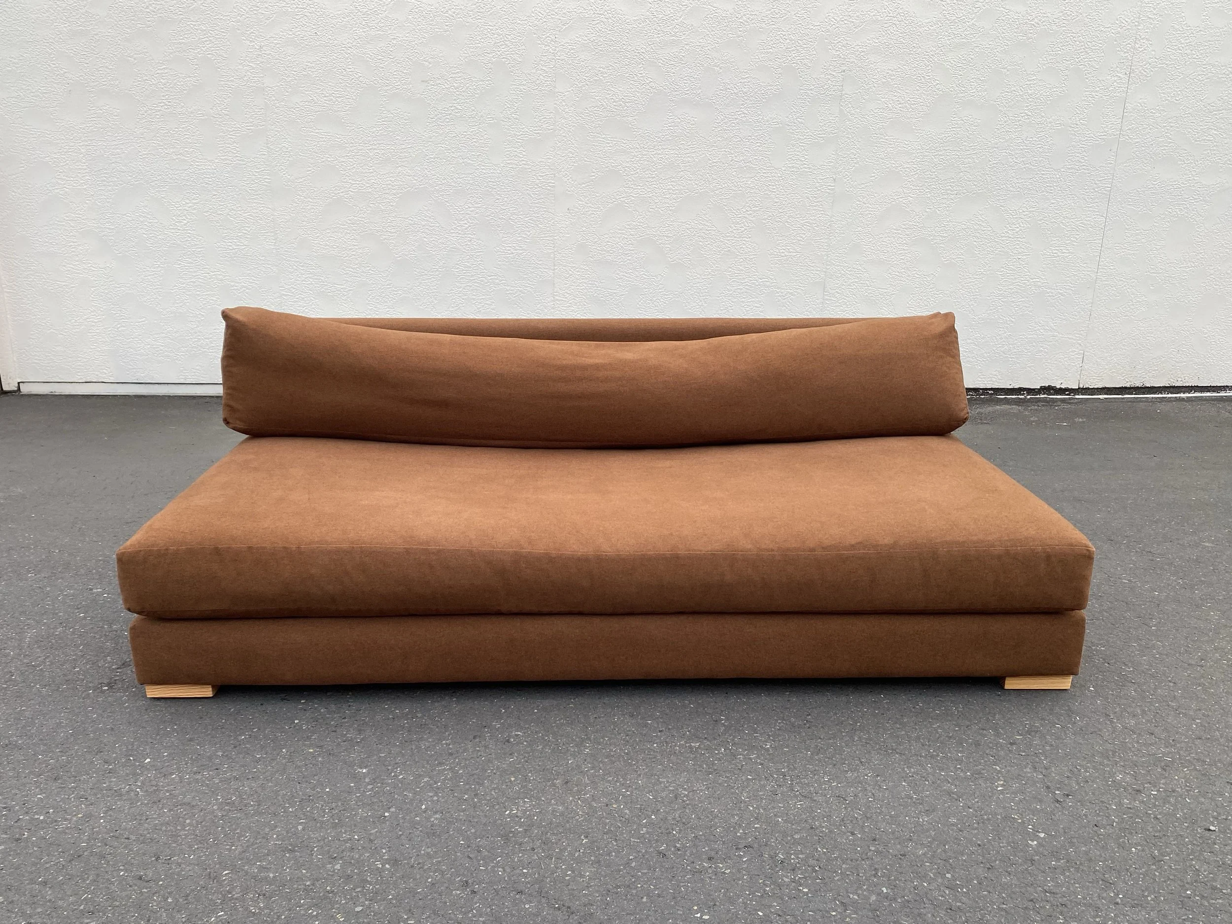 CB2 Piazza Feather Down Brown Boucle Sofa