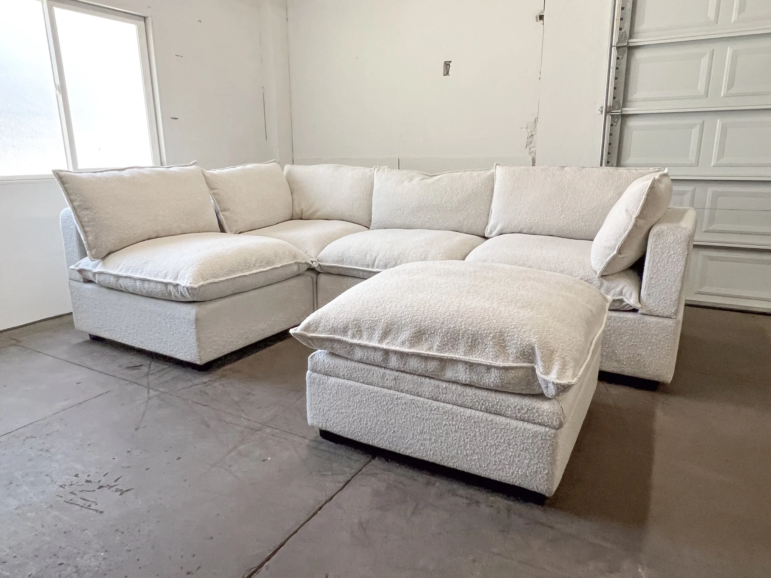 NEW Albany Park Kova L-Shape Sectional Sofa + Storage Ottoman in Alabaster Boucle