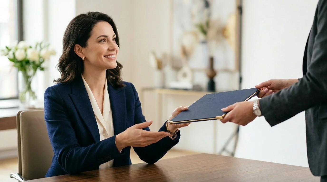 Business Professional Receiving Her Mobile Passport Photos