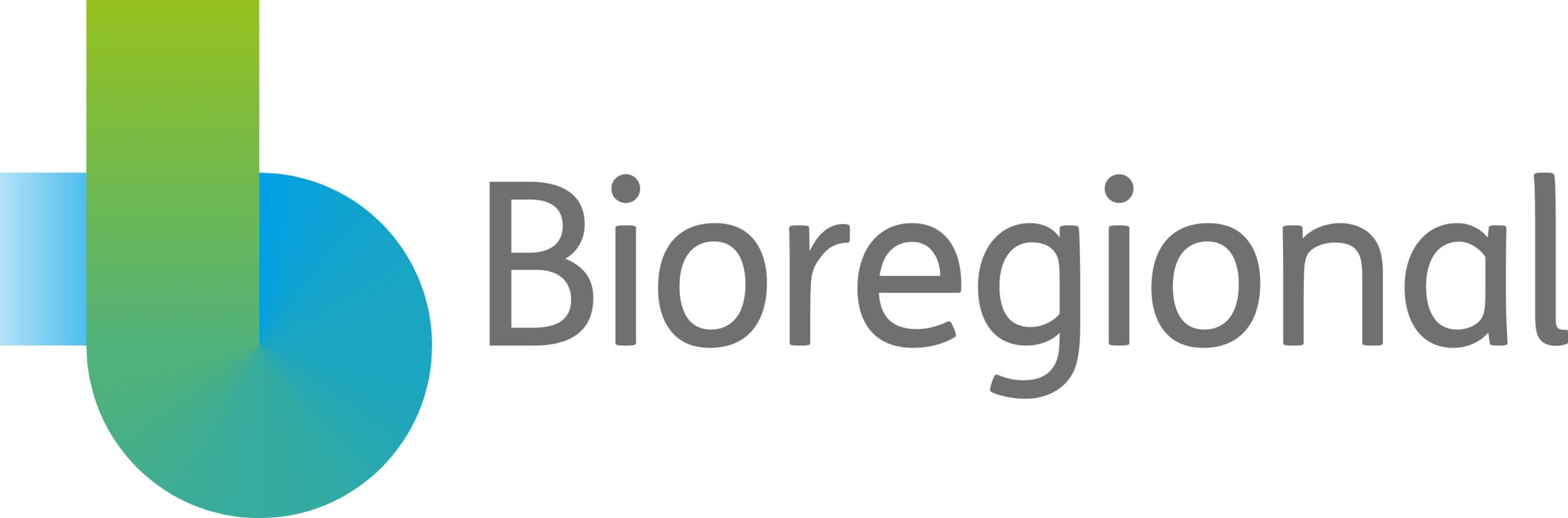 Graphic showing a stylized pie chart with green, blue, and cyan segments, alongside the text 'Bioregional' in gray.