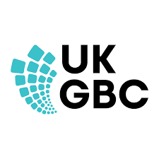 UK GBC logo with a stylized blue and green circular pattern.