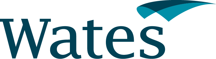 Wates logo with the company name and a stylized blue and teal swoosh above it.