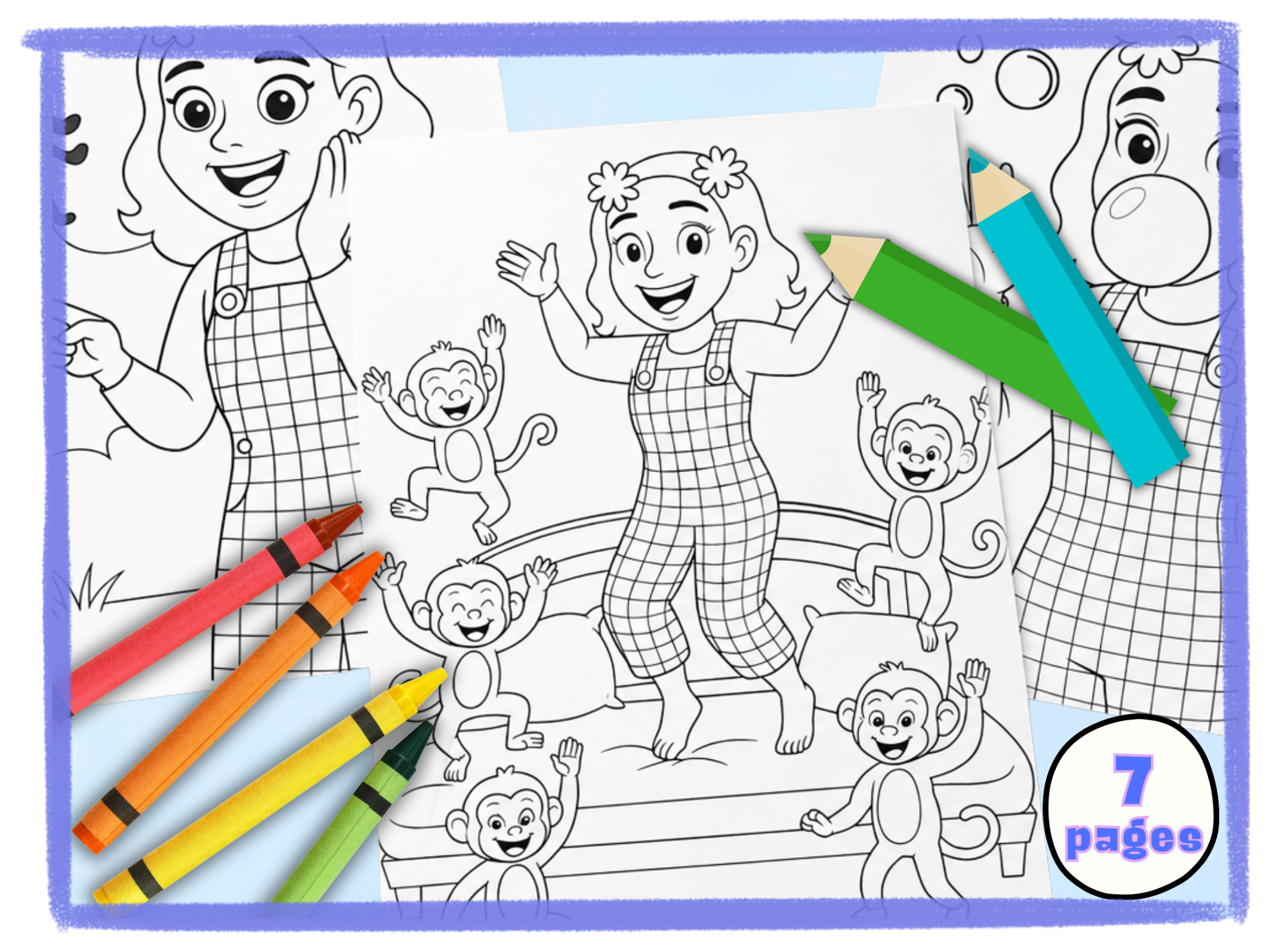 Free Ms Ash coloring pages featuring Ms Ash, monkeys, a spider, and bubble gum activities.