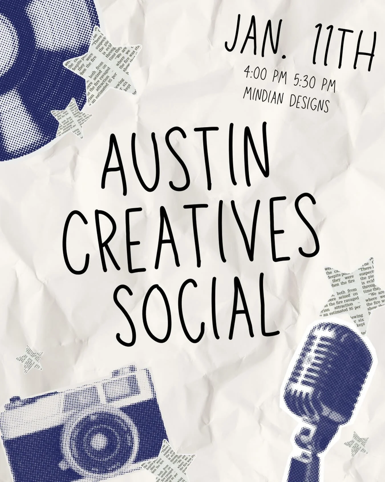 Have you heard?!? I am hosting an Austin Creatives Social on January 11 in South Austin at the studio of Mindy Graber. Come share your views and hear my policies on the importance of preserving and protecting the arts in order to preserve and protect