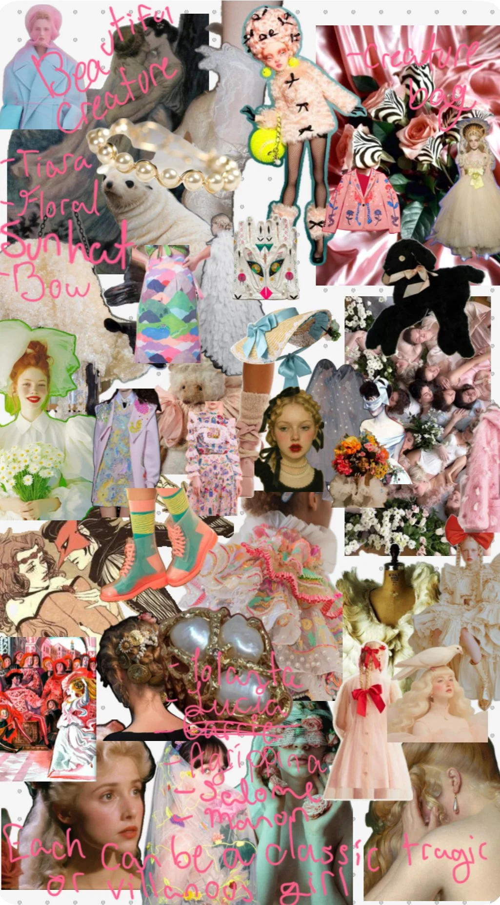 SS'26 Collection Moodboard
Keeping my ultimate goal of making hats an everyday wearable item in mind, I decided this spring to focus on strong feminine emotion. Each hat is named after a tragic or villanous opera heroine. I always lean towards bright