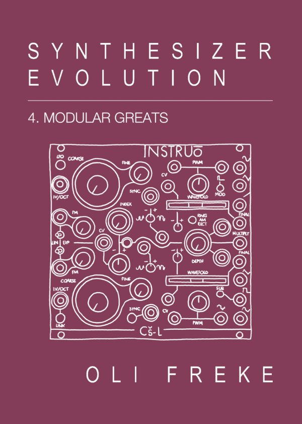 Book cover titled 'Synthesizer Evolution 4. Modular Gears' by Oli Freke, featuring a schematic diagram of a synthesizer circuit.