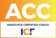 The image displays the logo of the ACC (Associate Certified Coach) certification with a yellow background and blue and white text.