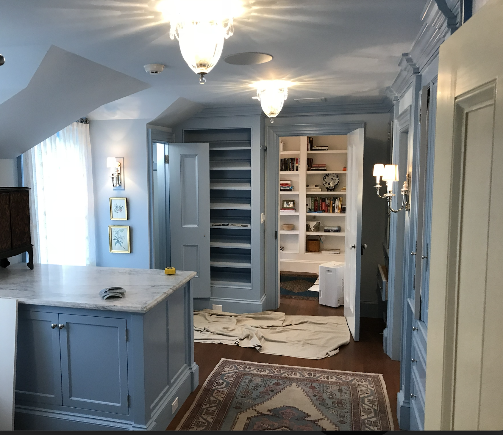 High end closet painting in historic home in Avondale, Rhode Island, by Cyr Painting and Restoration