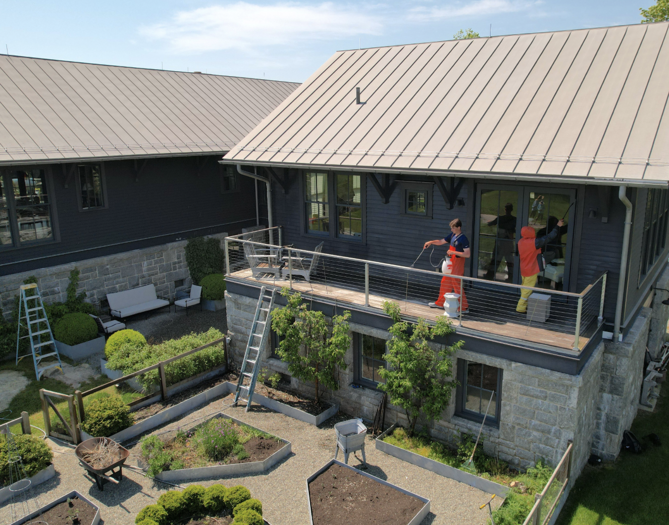 High end exterior painting of waterfront home in Stonington, Connecticut, by Cyr Painting and Restoration