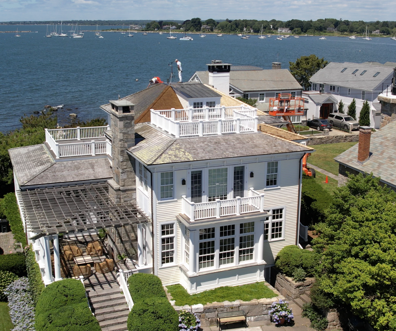 Roof Restoration and trim painting in Stonington Borough, Connecticut, by Cyr Painting and Restoration