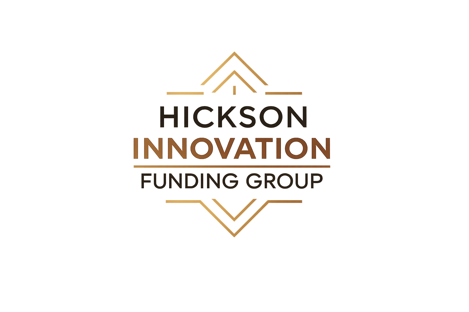 Sign reading "Hickson Innovation Funding Group" with a stylized arrow pointing downward, illuminated by blue and purple stage lights.