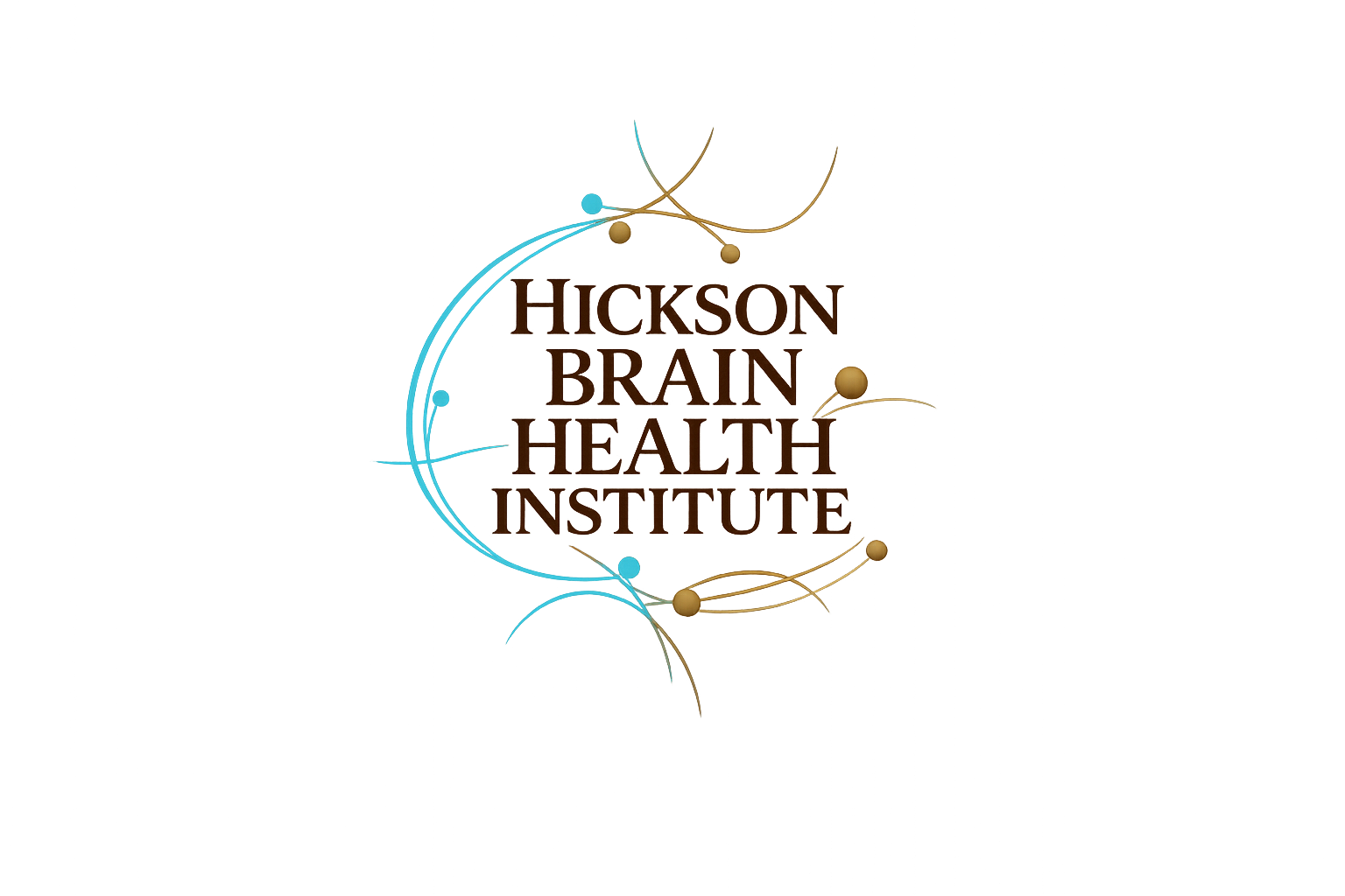 Logo of Hickson Brain and Health Institute with blue and gold abstract design elements on a gradient background