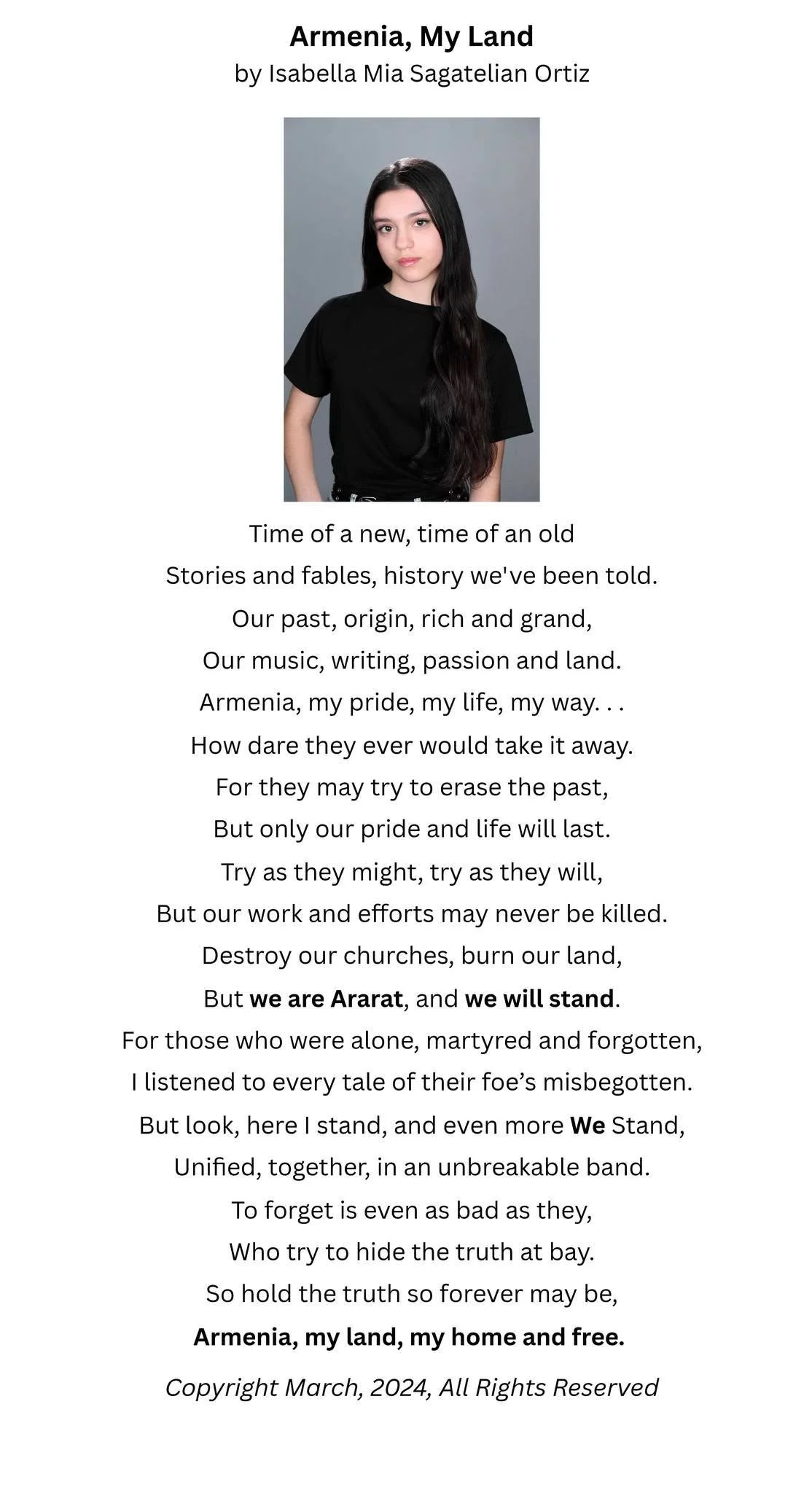 Isabella's words capture the spirit of the moment in a beautiful way.  Celebrate the voices and the inspiration. #actress #poet #ArmenianGenocide #writer #author #musician #composer #songwriter #singer #risingstarstar 🌹