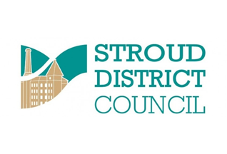 Logo of Stroud District Council featuring stylized buildings and trees
