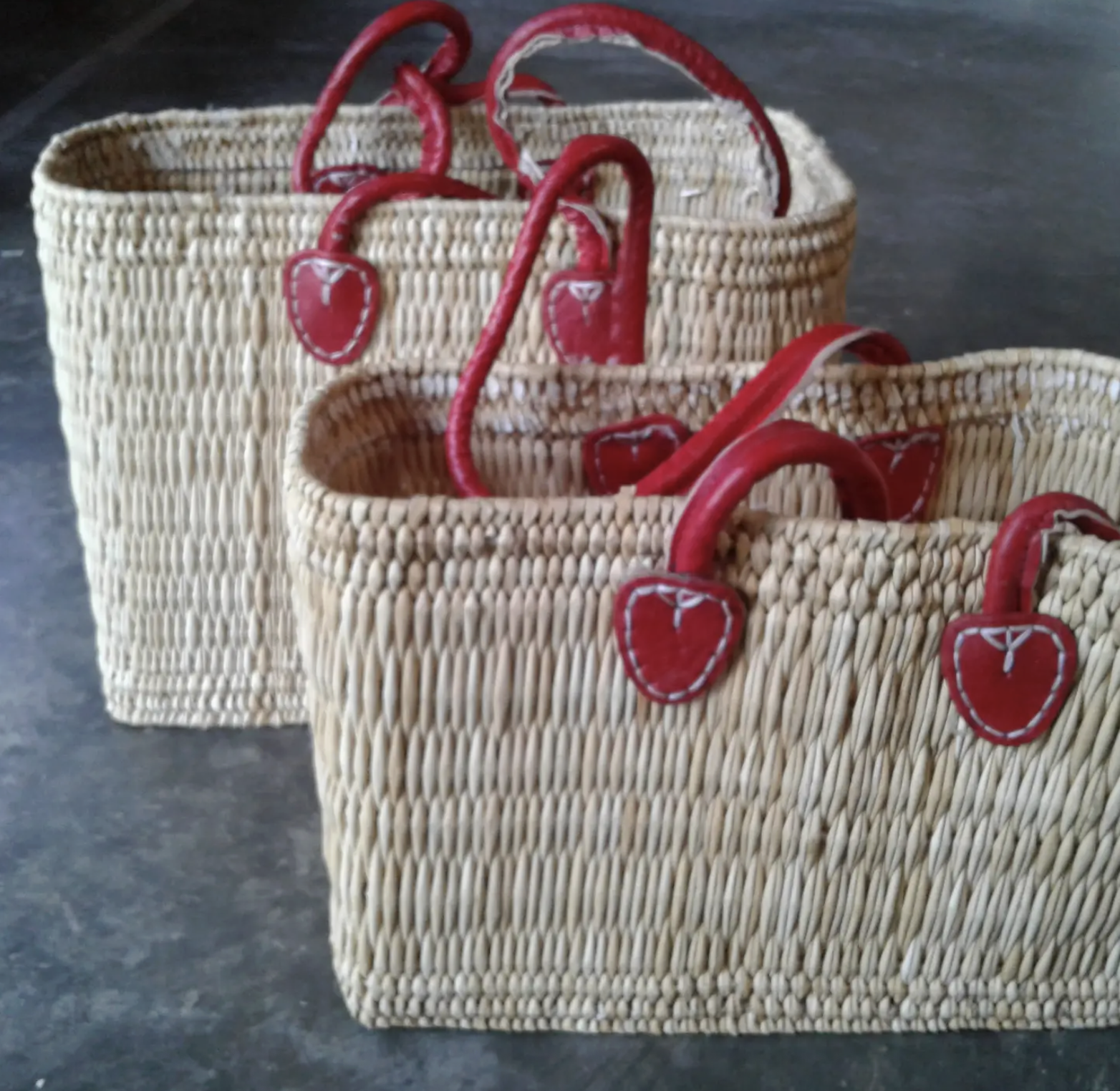 Medium Water Reed Tote with Red Handles