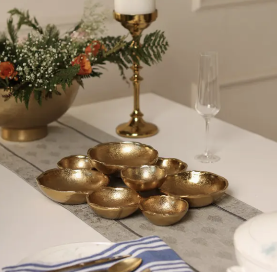 Cluster Platter - 9 Bowl Textured Gold Textured