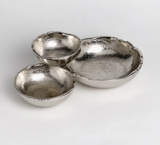 Cluster Dish-3 Bowls Textured Silver