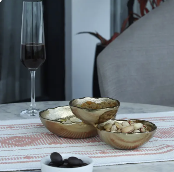 Cluster Dish - 3 Bowls Textured Gold Textured