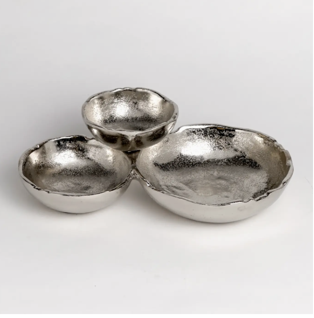 Cluster Dish - 3 Bowls Textured Silver