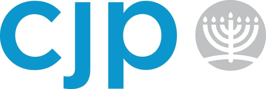 Logo with the letters 'cjp' in blue next to a grey menorah symbol.