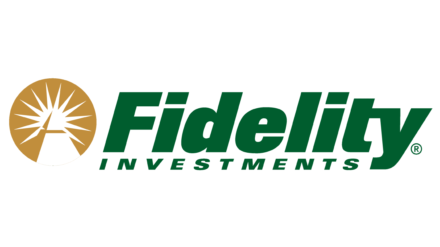 Fidelity Investments logo with a gold sunburst and white mountain graphic to the left of the company name in dark green text.