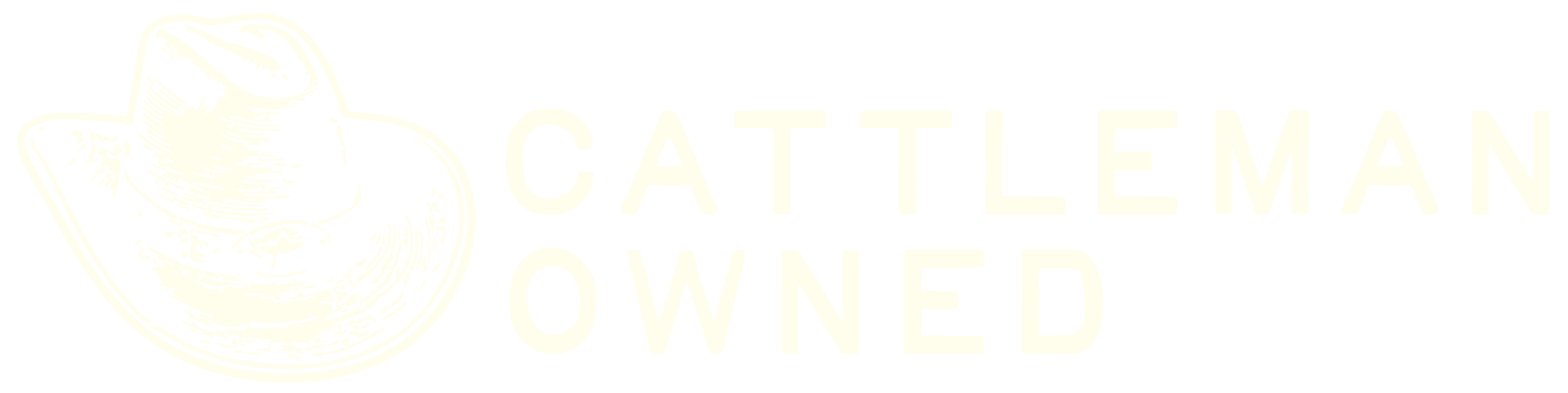 Black background with a white cowboy hat illustration and the text "Cattleman Owned" in white letters.