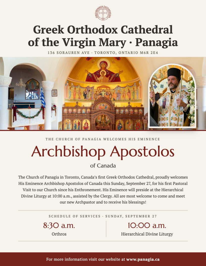 The Church of Panagia Welcomes His Eminence Archbishop Apostolos of Canada