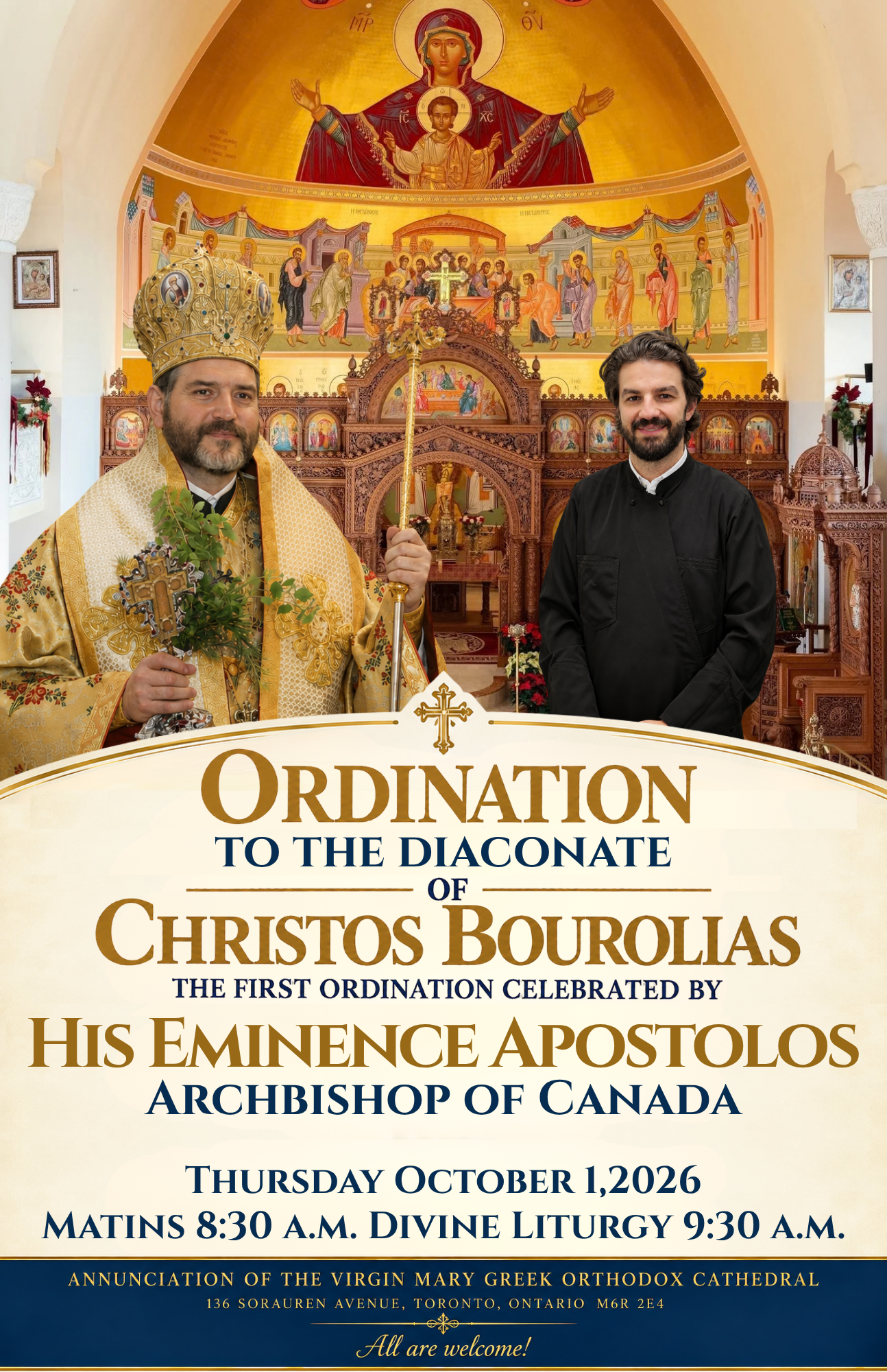 Seminarian Christos Brourolias will be ordained a Deacon at Panagia on Thursday October 1st
