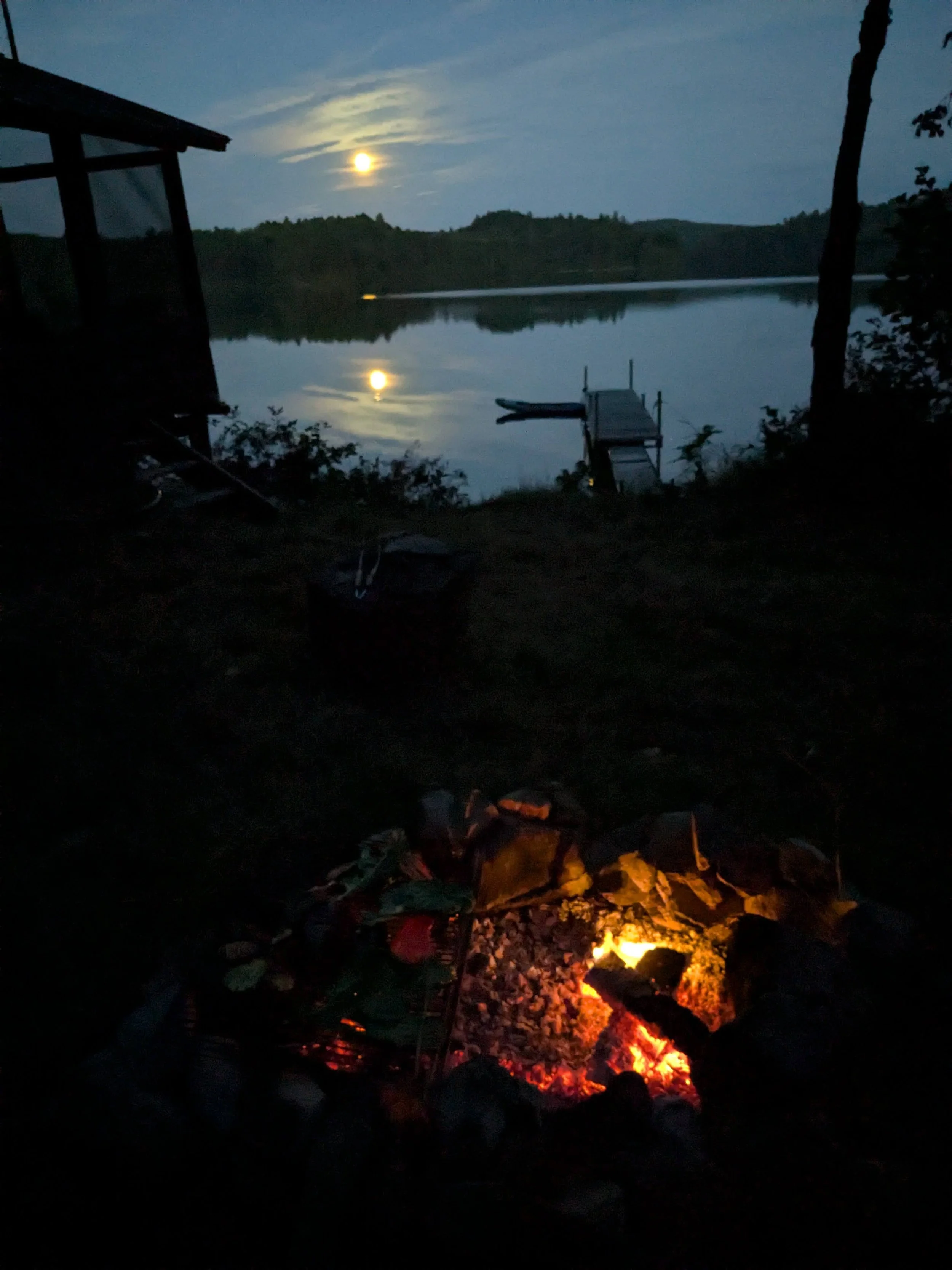 There's a propane stove inside. I prefer to cook over the fire.