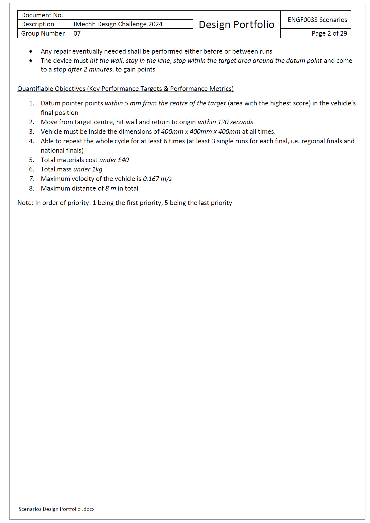 IMechE repeatable vehicle challenge requirements