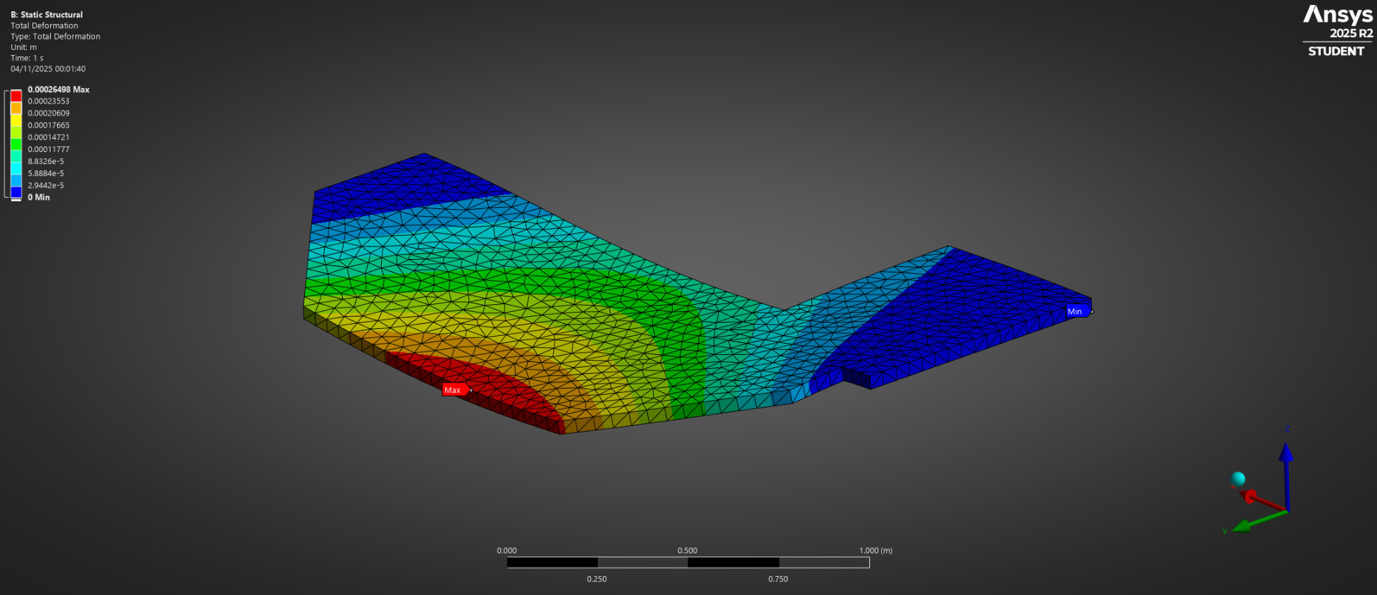 Simulation of Desktop to Vertical Force (Isometric View) - Deformation