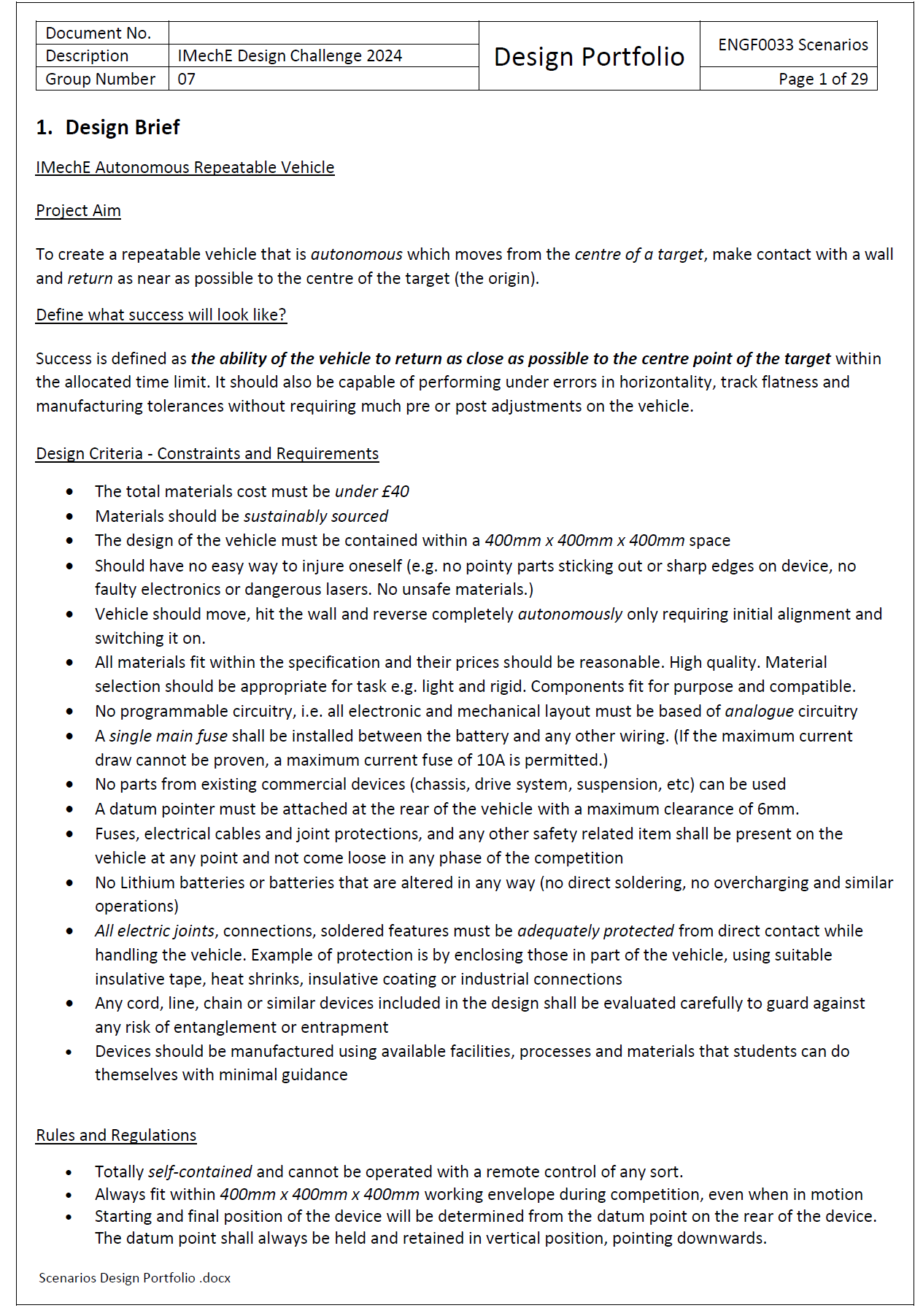 IMechE repeatable vehicle challenge requirements
