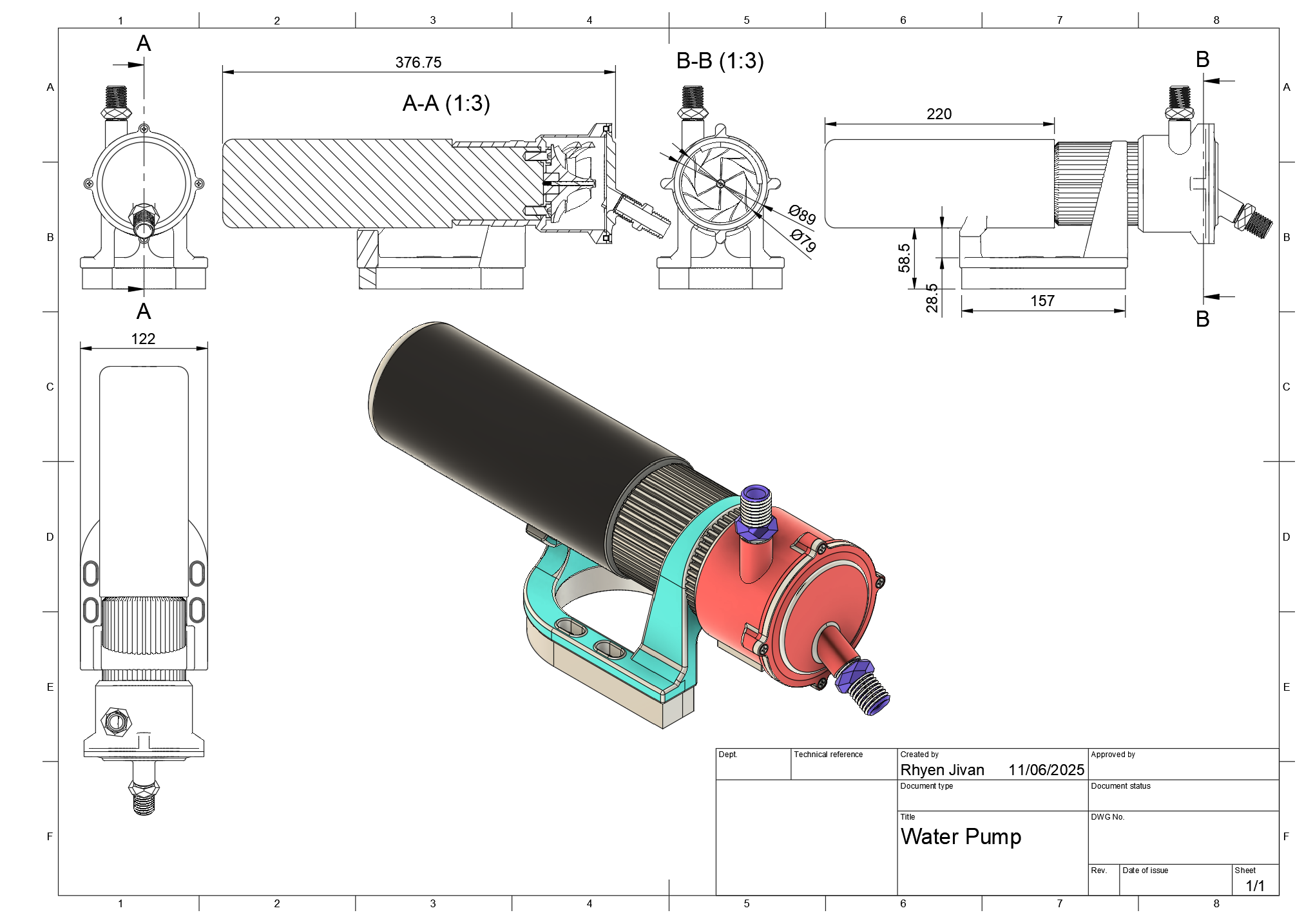 Engineering Drawing of Water Pump
