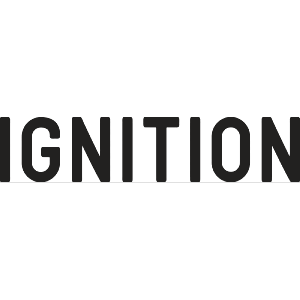 Black text reading 'IGNITION' on a white background.