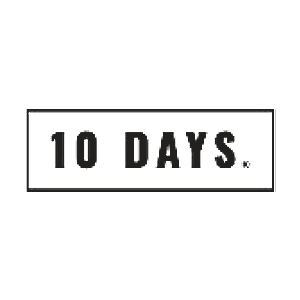 Black background with a rectangular outline containing the text '10 DAYS.'