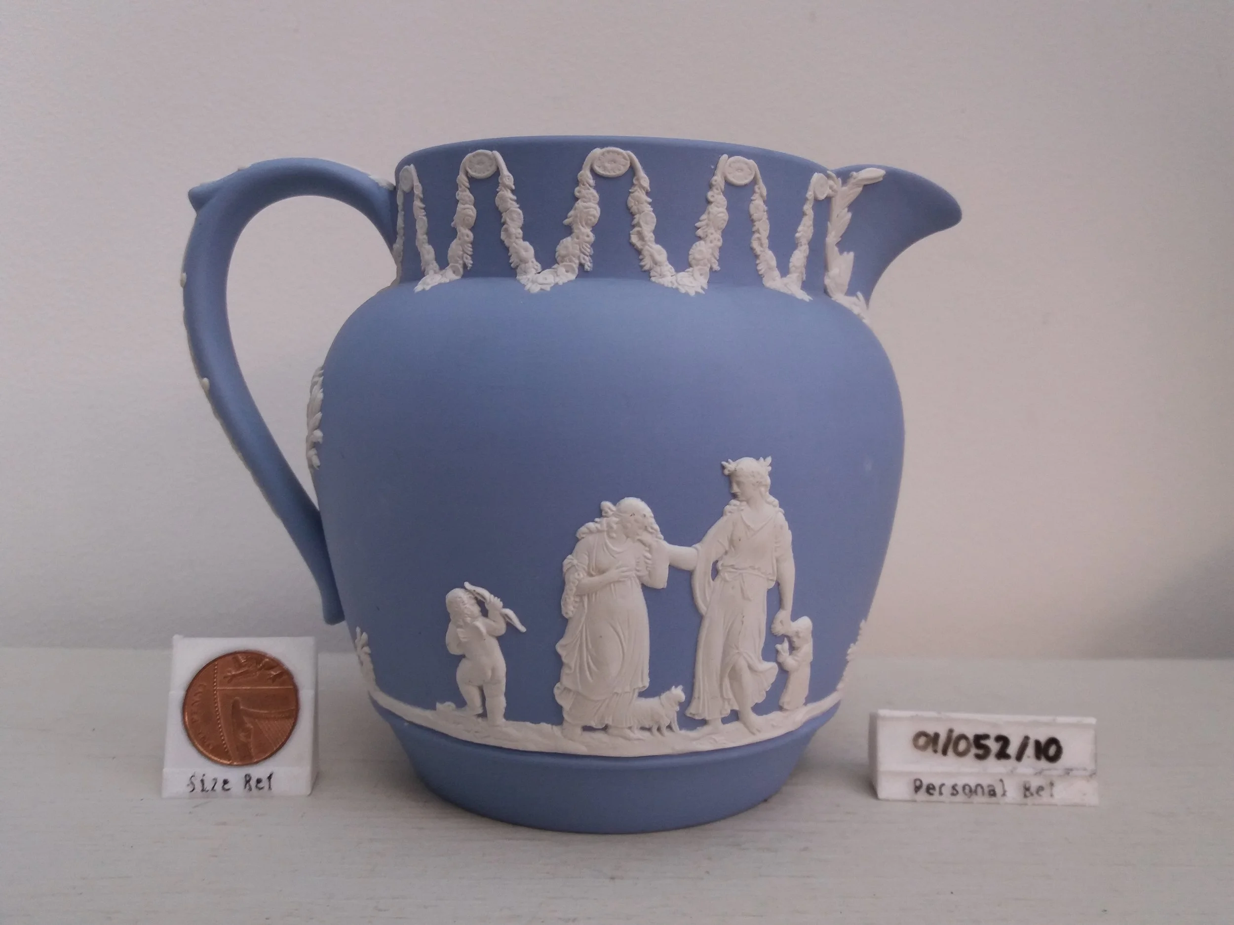1953 | Wedgwood Jasperware Blue & White Ancient Greek Themed Pitcher